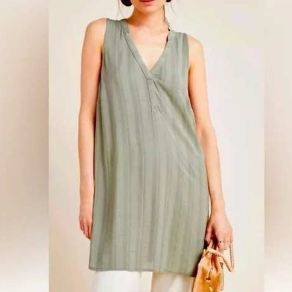 Anthropologie Maeve Top Olive Green V-Neck Sleeveless  Blouse XS